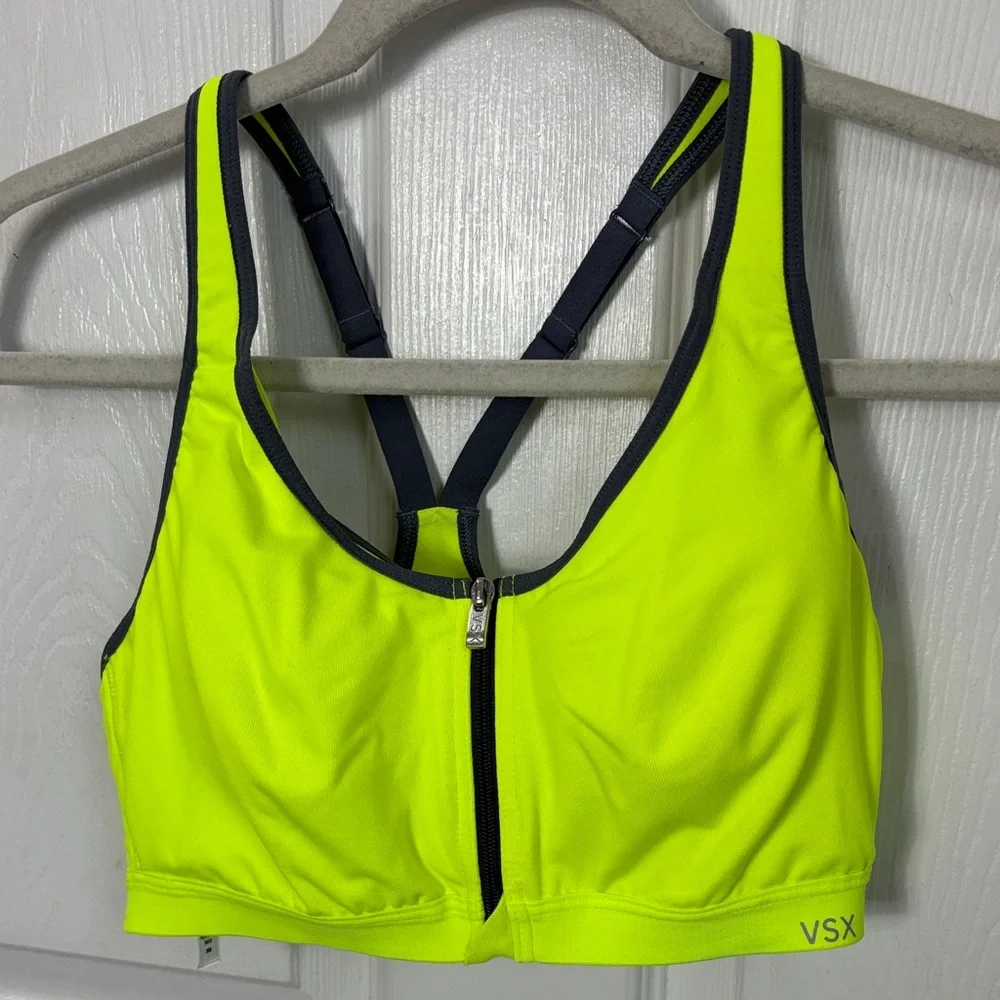 VSX SPORT Victoria’s Secret Reacerback zip front sports bra neon yellow size 36B